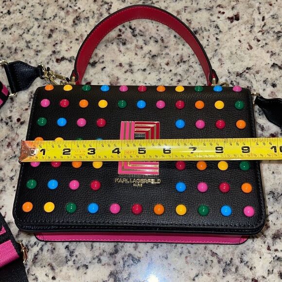 KARL LAGERFELD WOMENS BAG SIMONE FRONT FLAP CROSSBODY LH4EO6BI BLK Multi New - Picture 9 of 11